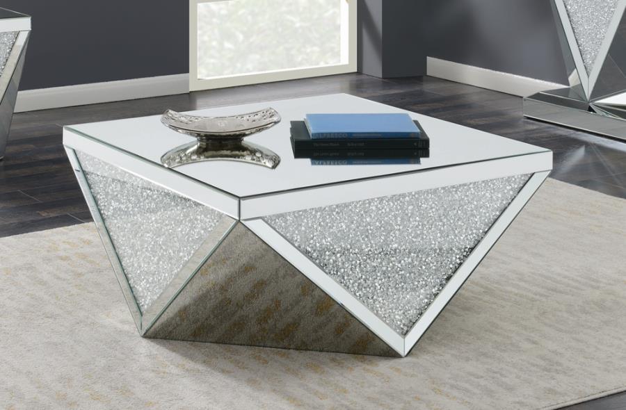 Gunilla - Square Coffee Table With Triangle Detailing - Pearl Silver