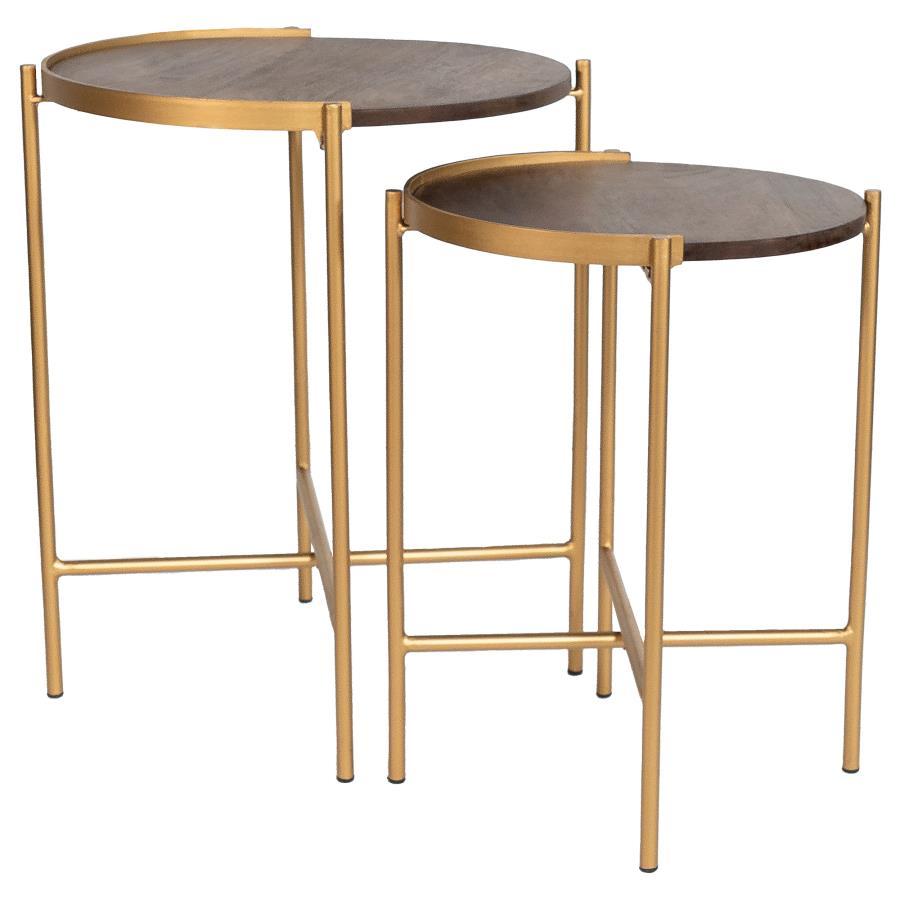 2 Pieces Nesting Tables - Dark Brown / Gold