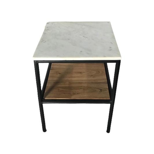 Wood / Marble Side Table 14 x 20" - Brown / White