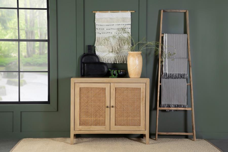 Amaryllis - 2 Woven Cane Doors Accent Cabinet - Light Brown