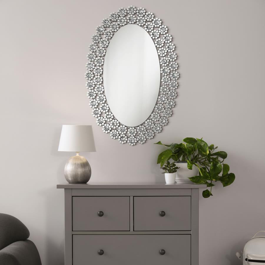 Colleen - Oval Accent Mirror - Pearl Silver