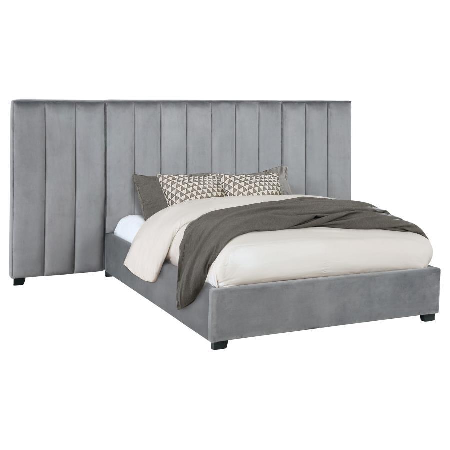 Arles - Eastern King Bed And Wing Panel Set - Dark Gray