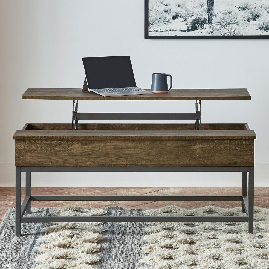 Byers - Coffee Table With Hidden Storage - Brown Oak and Sandy Black