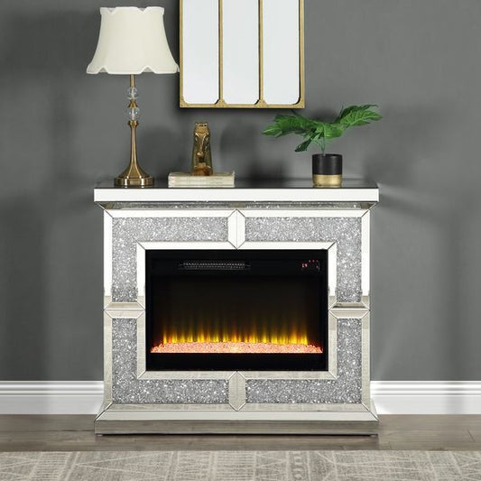 Noralie - Fireplace - Mirrored & Faux Diamonds - Wood