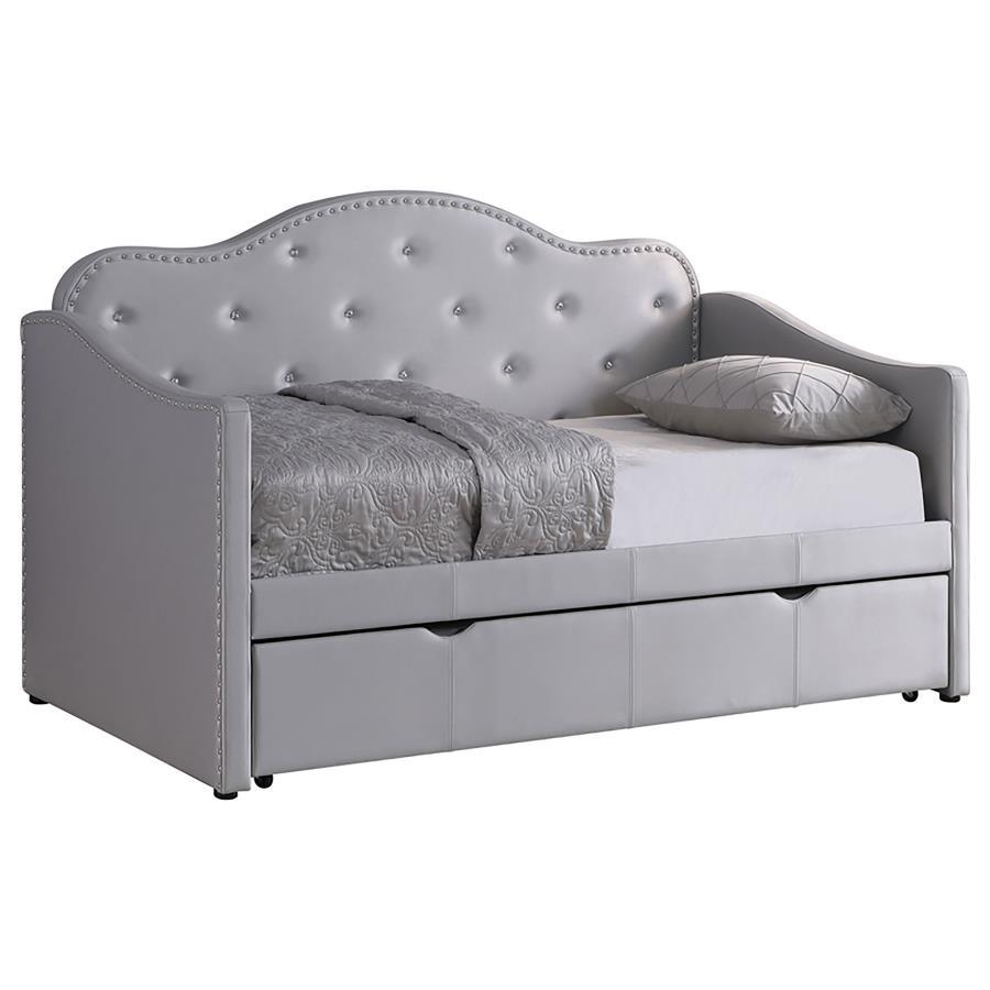 Elmore - Upholstered Twin Day Bed With Trundle - Pearl Silver