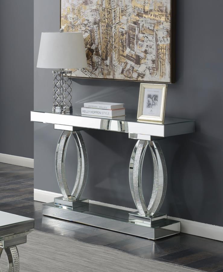 Amalia - Rectangular Sofa Table With Shelf - Pearl Silver