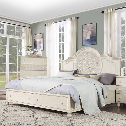 Roselyne - Eastern King Bed - Antique White Finish