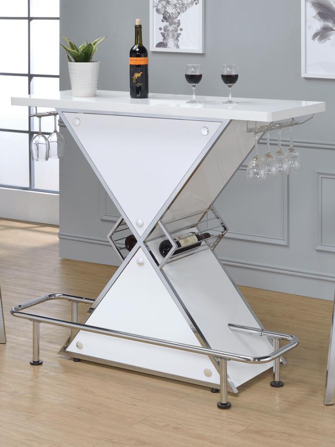 Atoka - X-Shaped Bar Unit With Wine Bottle Storage - White