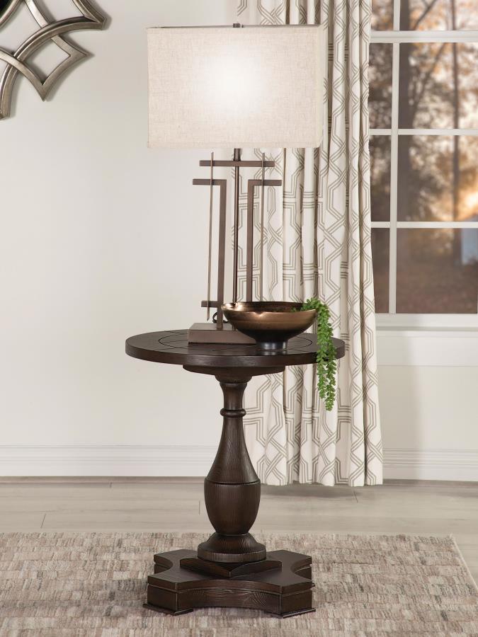 Morello - Round End Table With Decorative Grooves - Brown