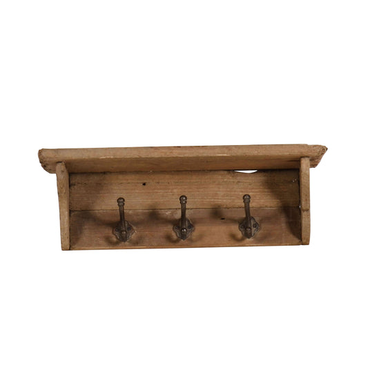 Wall Shelf With 3 Hooks - Brown