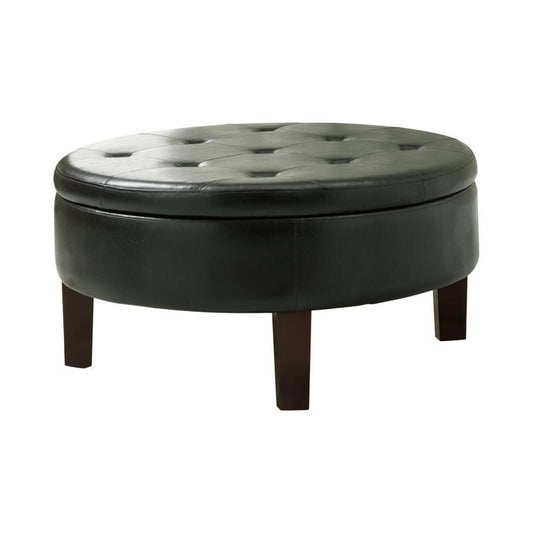 Reginald - Round Tufted Upholstered Storage Ottoman - Black