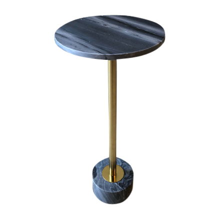 Metal Side Table Marble Top 24" - Gray / Gold Kd