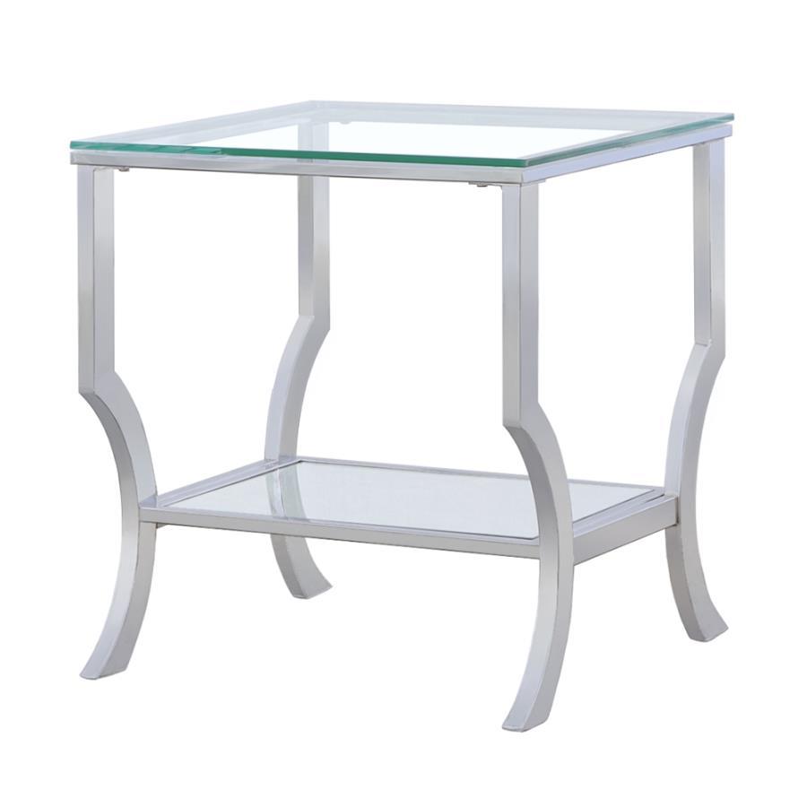 Saide - Square End Table With Mirrored Shelf - Pearl Silver