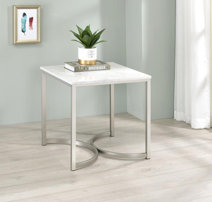 Leona - End Table Satin Nickel - White