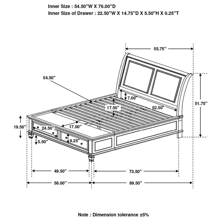 Selena - Sleigh Bed with Footboard Storage