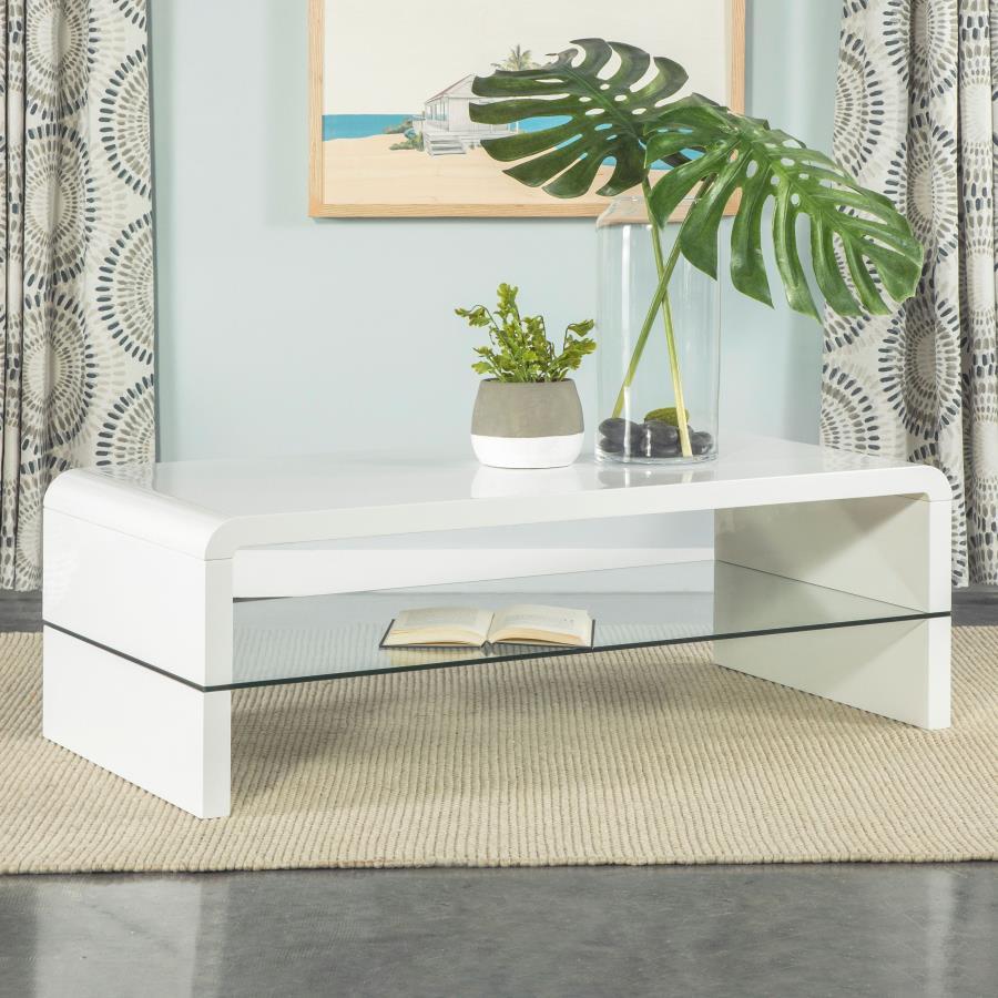 Airell - Rectangular Coffee Table With Glass Shelf - White