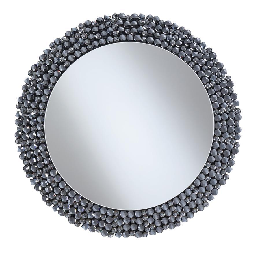 Claudette - Round Wall Mirror With Textural Frame - Gray