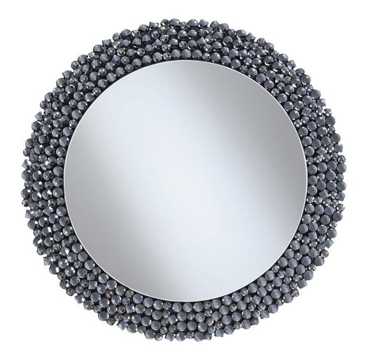 Claudette - Round Wall Mirror With Textural Frame - Gray