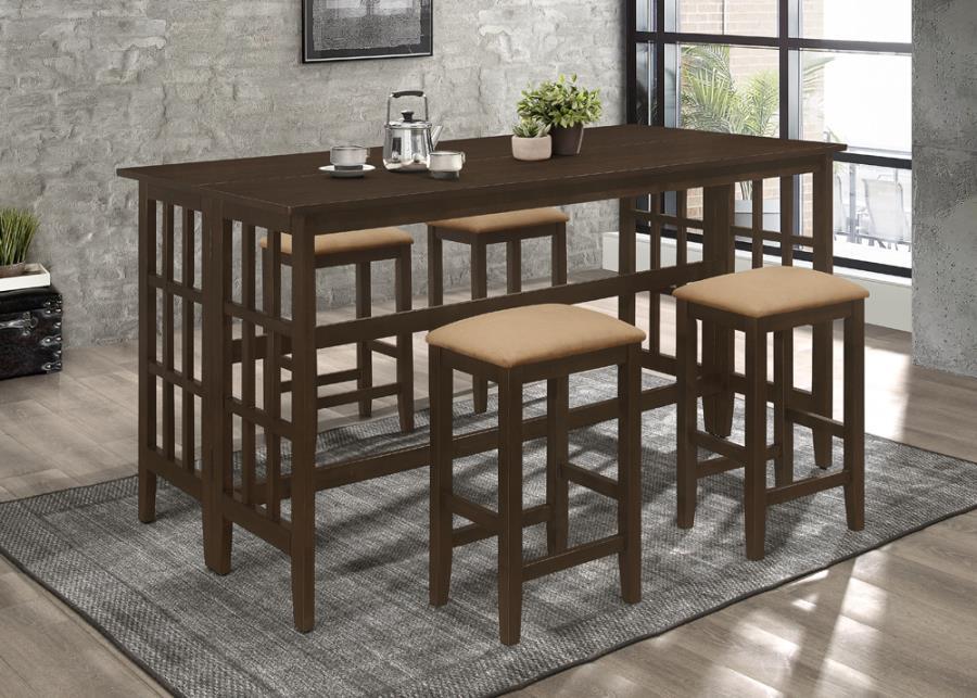 Counter Height 5 Piece Set - Brown and Beige