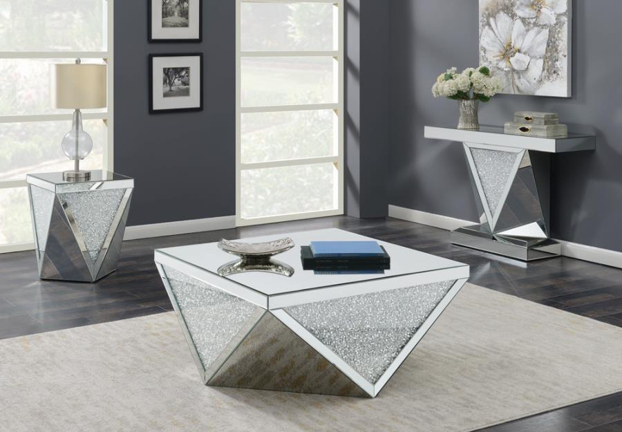 Gunilla - Square End Table With Triangle Detailing - Pearl Silver