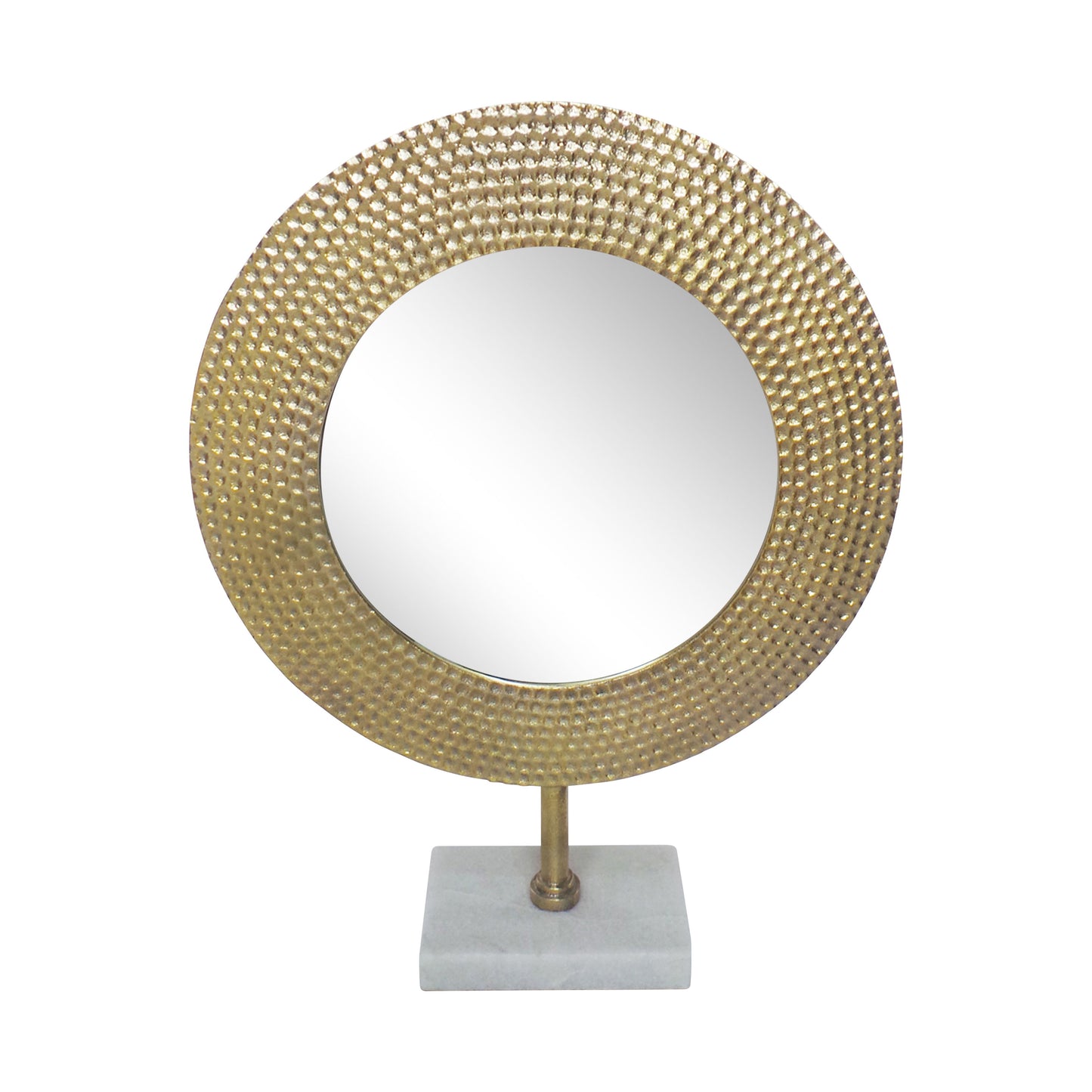 Metal Hammered Mirror On Stand 21" - Gold