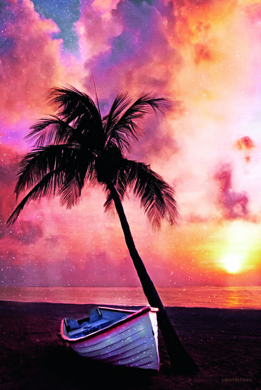 Framed - Palm Tree Sunset By Bluebird Barn