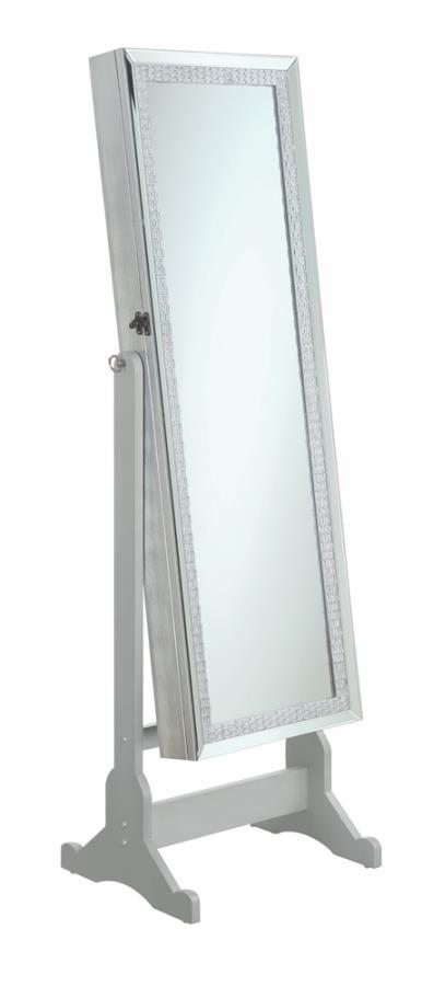 Elle - Cheval Mirror With Crytal Trim - Pearl Silver