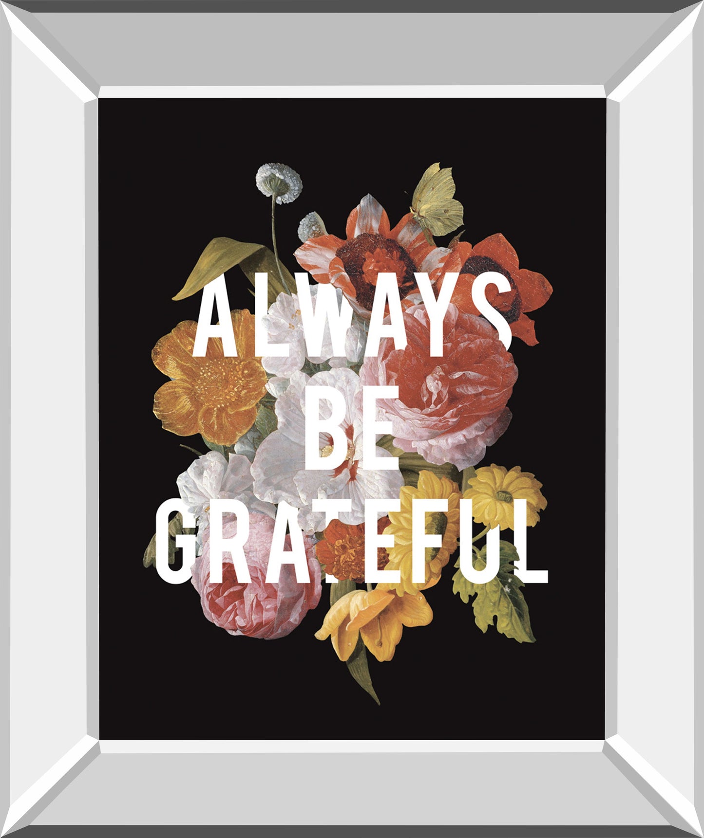 Floral Sentiment I Black By Wild Apple Portfolio - Mirror Framed Print Wall Art