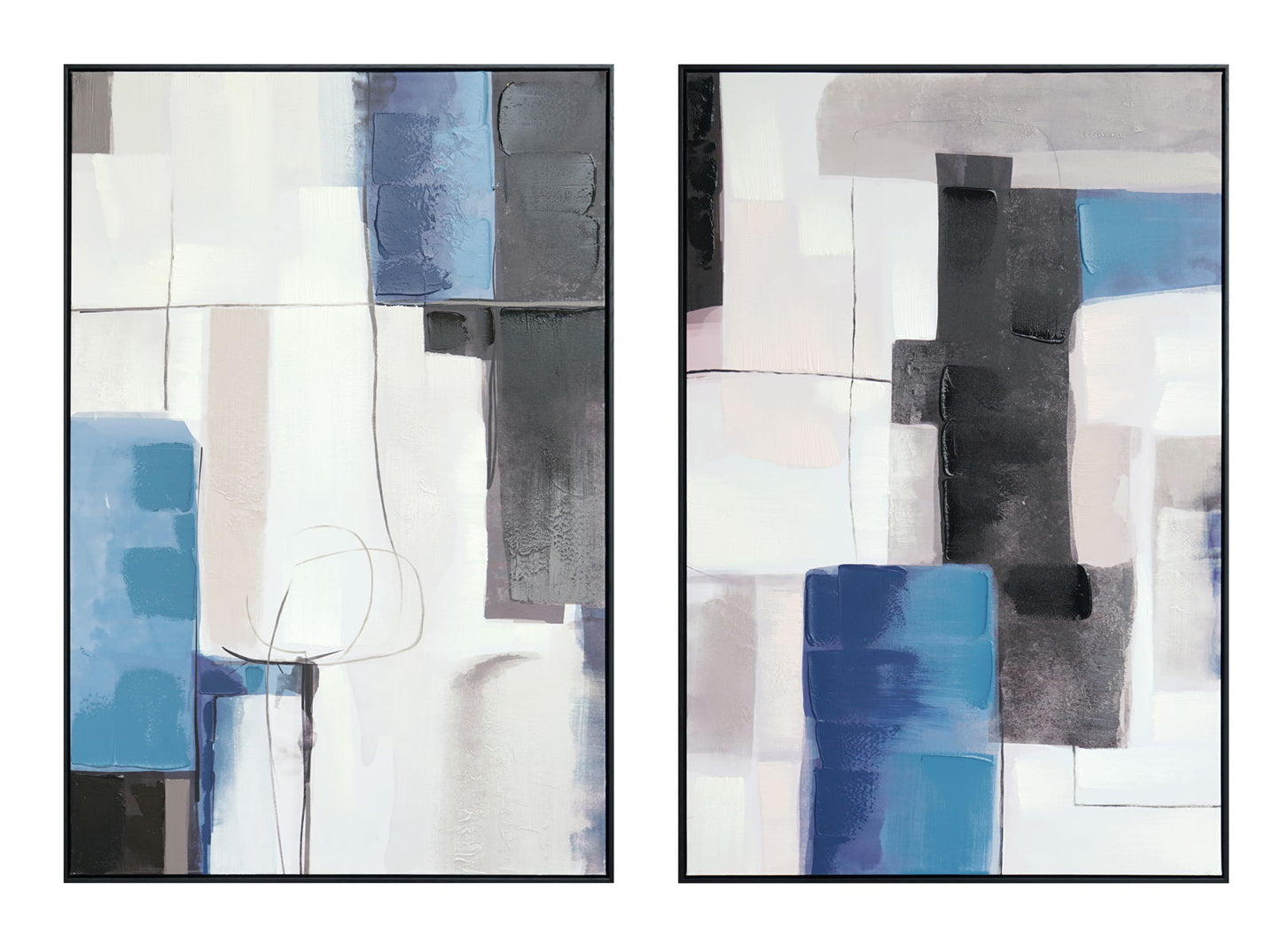 Hand Painted Textured Canvas In Frame (Set of 2)