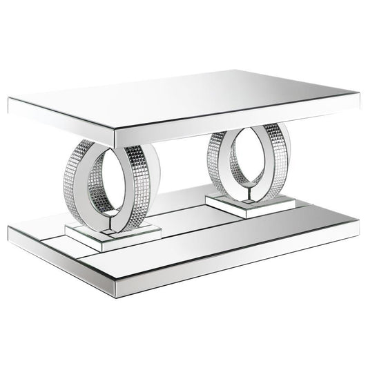 Breena - Coffee Table Dual Rings Base - Pearl Silver