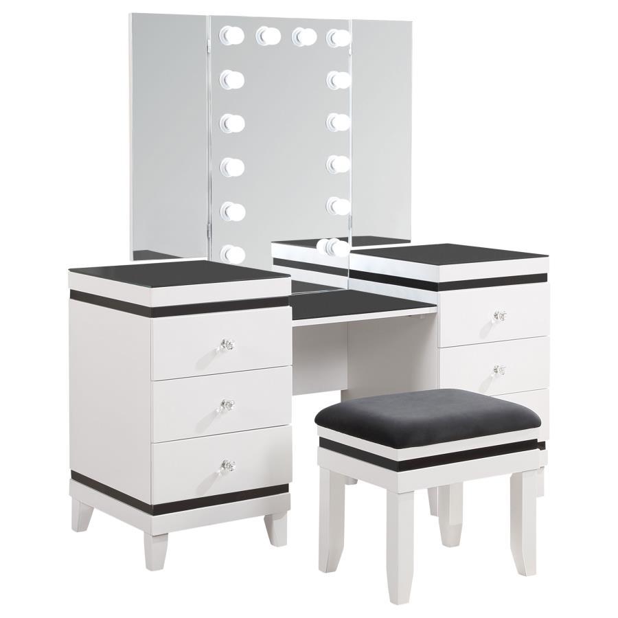 Tyla6-drawer Vanity Set with Hollywood Lighting Black and White