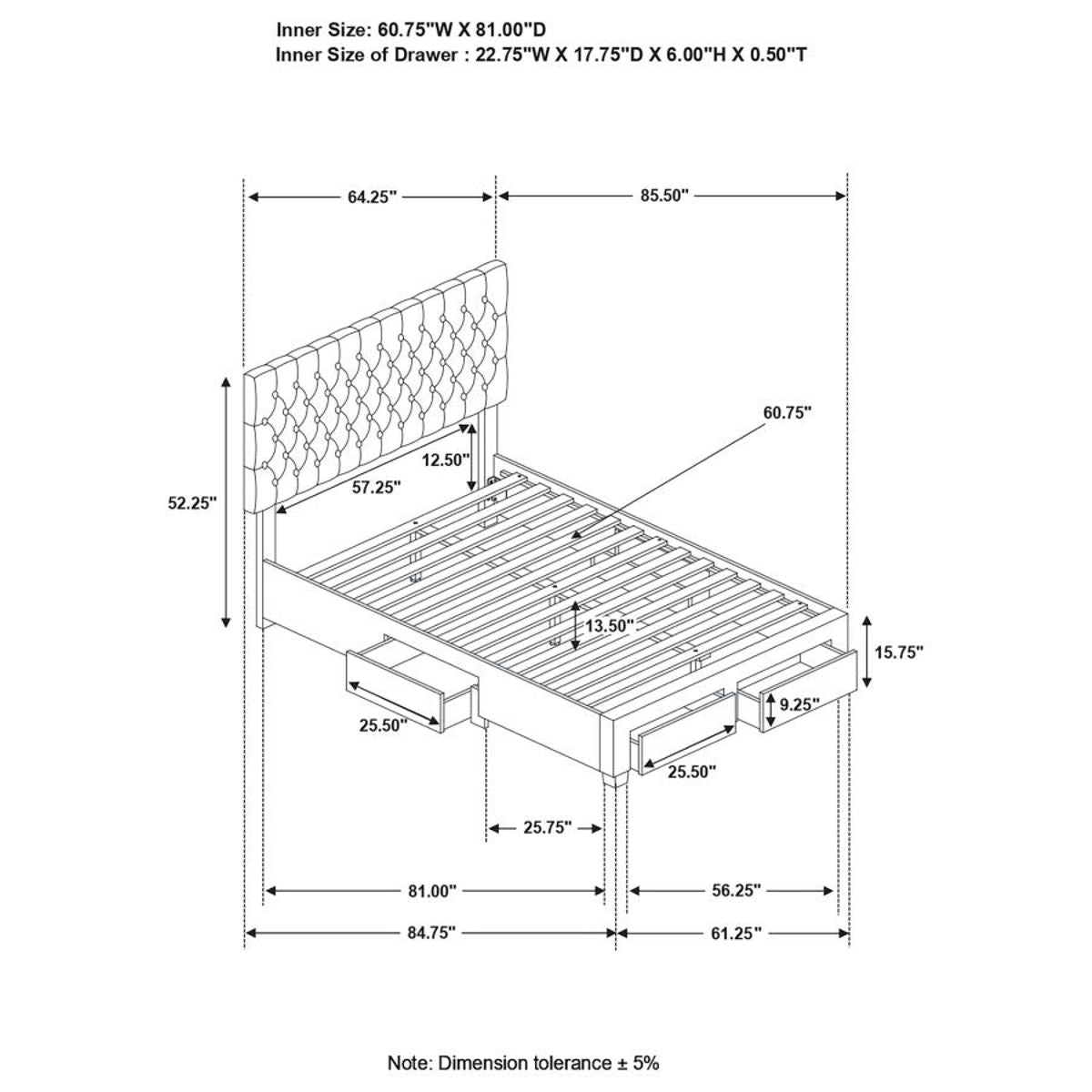 Soledad - 4-drawer Button Tufted Storage Bed