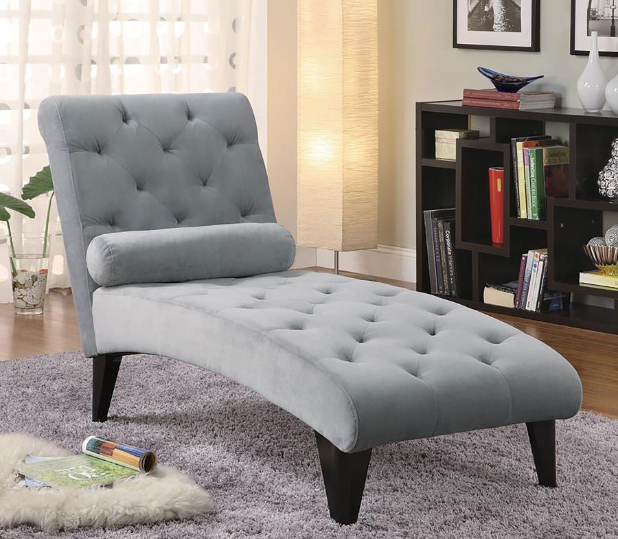 Daniel - Tufted Chaise With Small Bolster Pillow - Pearl Silver