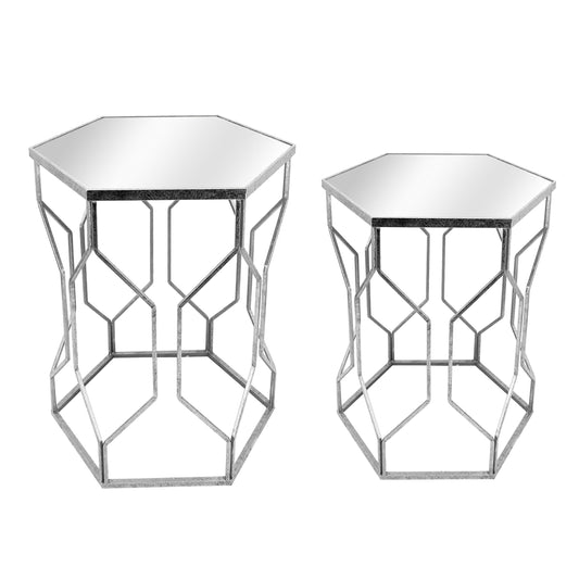 Mirrored Hexagon Accent Tables 25 / 21" (Set of 2) - Silver