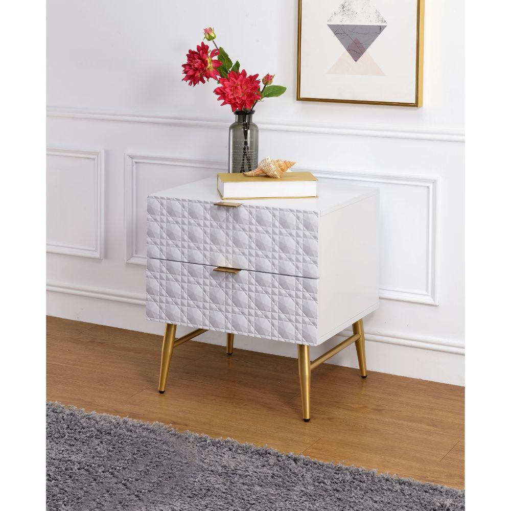 Maisey II - Nightstand - White & Gold