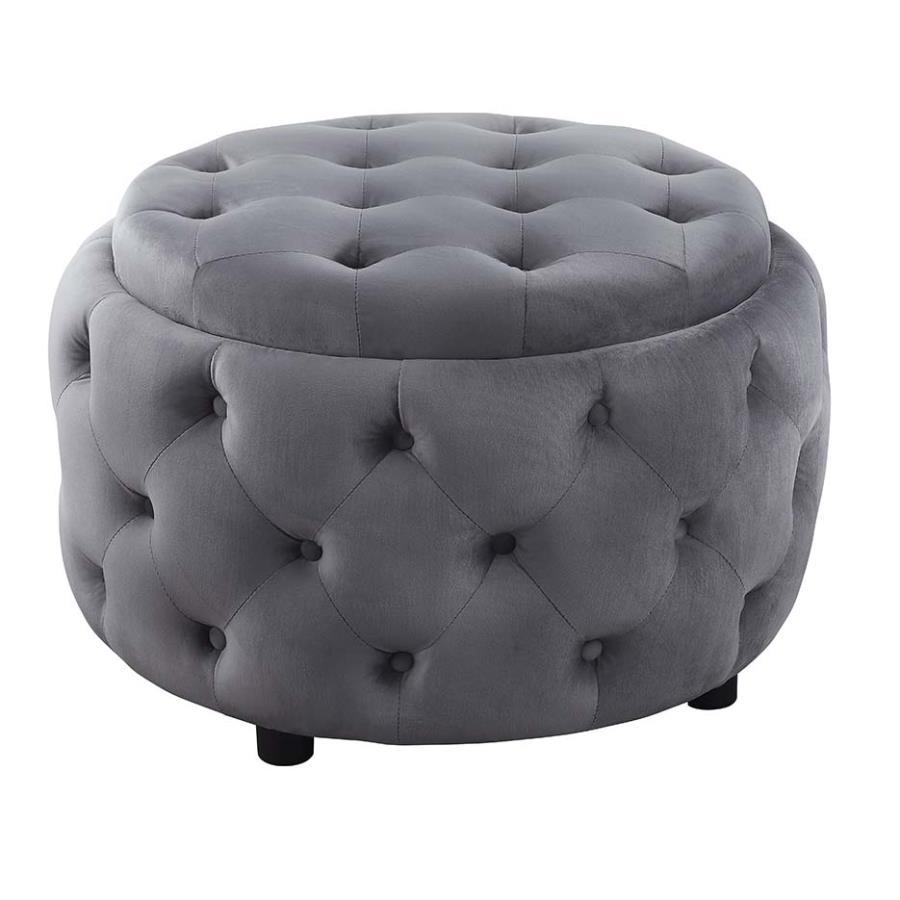 Angelina - Tufted Storage Round Ottoman - Steel Gray