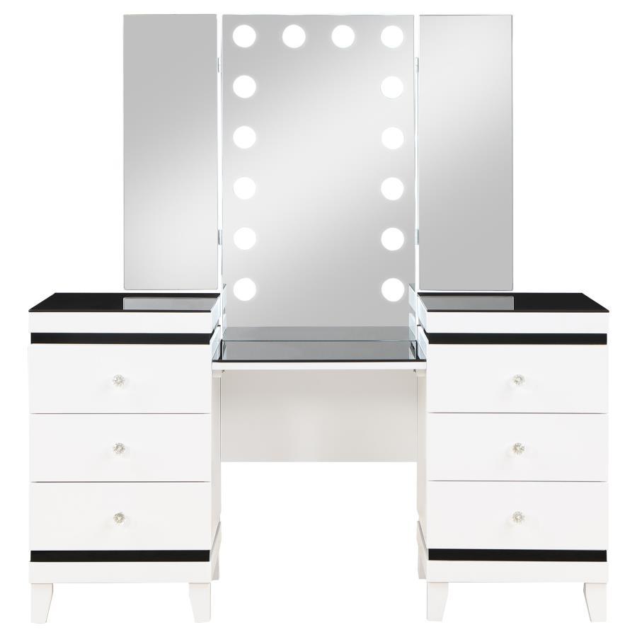 Tyla6-drawer Vanity Set with Hollywood Lighting Black and White