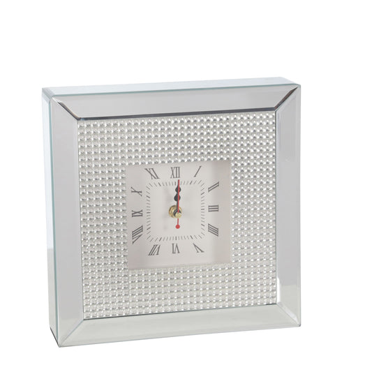 Mirrored Table Clock 10" - Silver