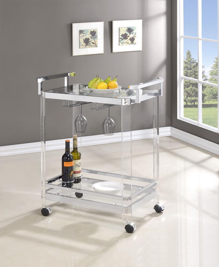 Jefferson - 2-tier Glass Serving Cart - Pearl Silver