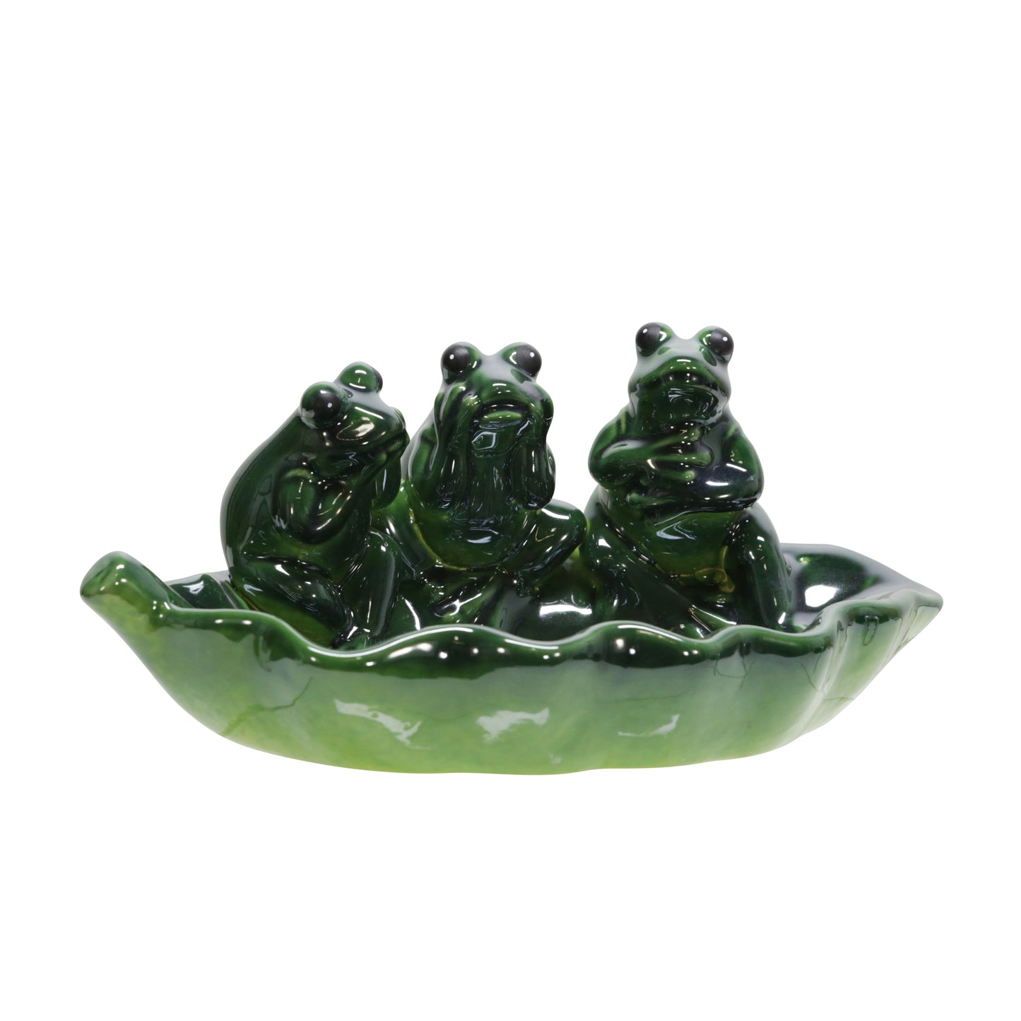 Ceramic Frog Trio Bird Feeder 12" - Green