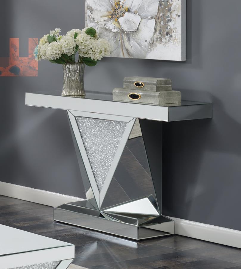 Gunilla - Rectangular Sofa Table With Triangle Detailing - Pearl Silver