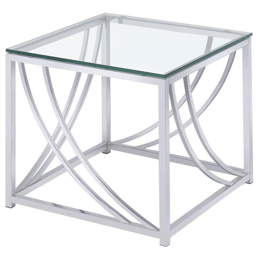 Lille - Glass Top Square End Table - Pearl Silver