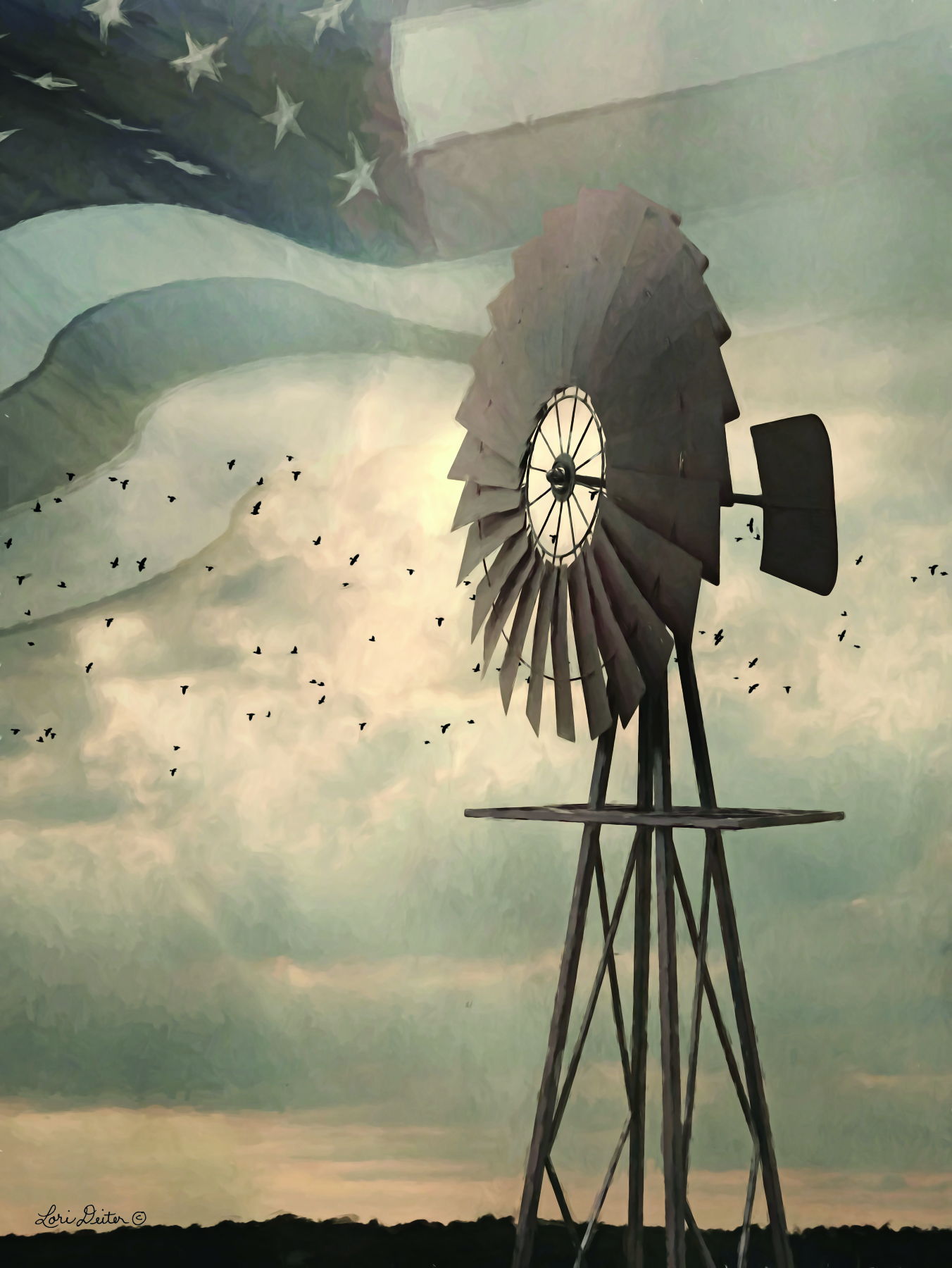 Framed Small - Land That I Love Windmill By Lori Deiter