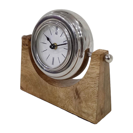 Wood Lock-on-stand Table Clock 7" - Nickel