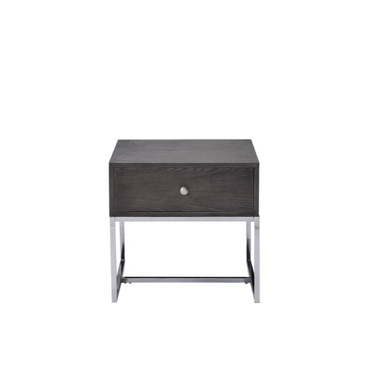 Iban - End Table - Gray Oak & Chrome