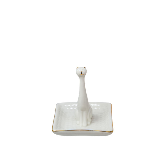 Cat Square Ring Holder - White