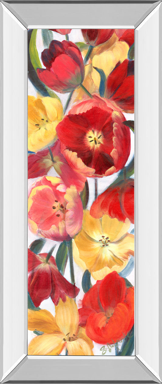 Tulip Array Panel Il By Sandra Iafrate - Mirror Framed Print Wall Art - Red