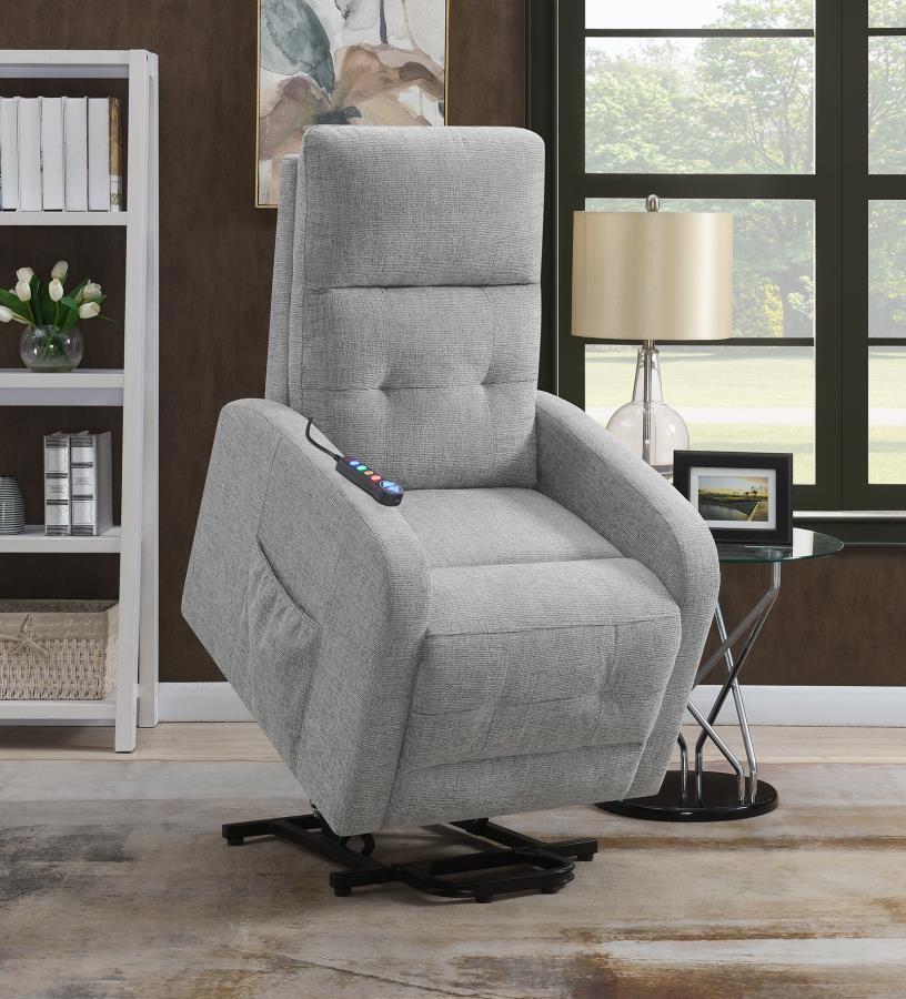 Howie - Tufted Upholstered Power Lift Recliner - Pearl Silver