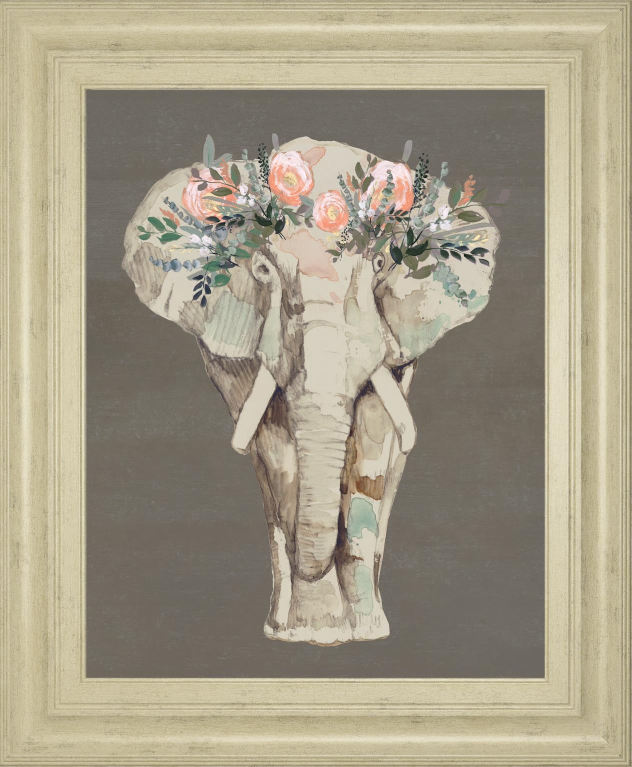 Flower Crown Elephant II By Jennifer Goldberger 22x26 - Beige