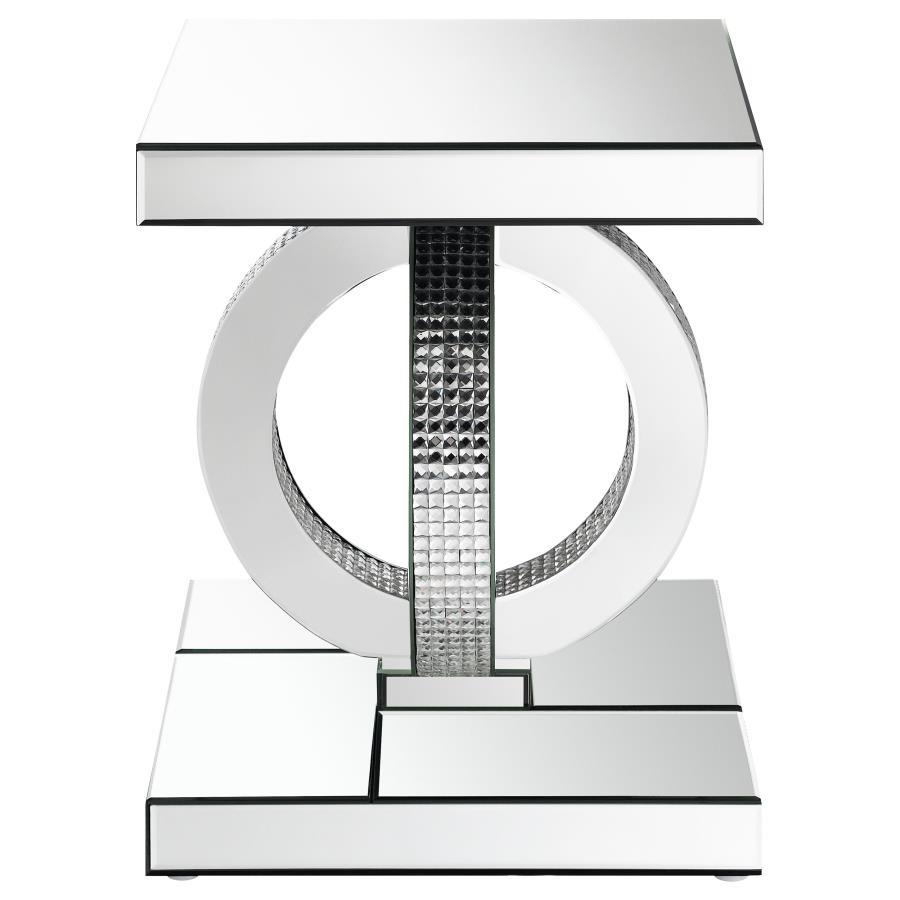 Breena - End Table With Dual Rings Base - Pearl Silver